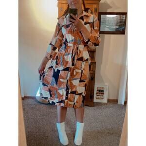 Corey Lynn Calter orange abstract midi shirt dress